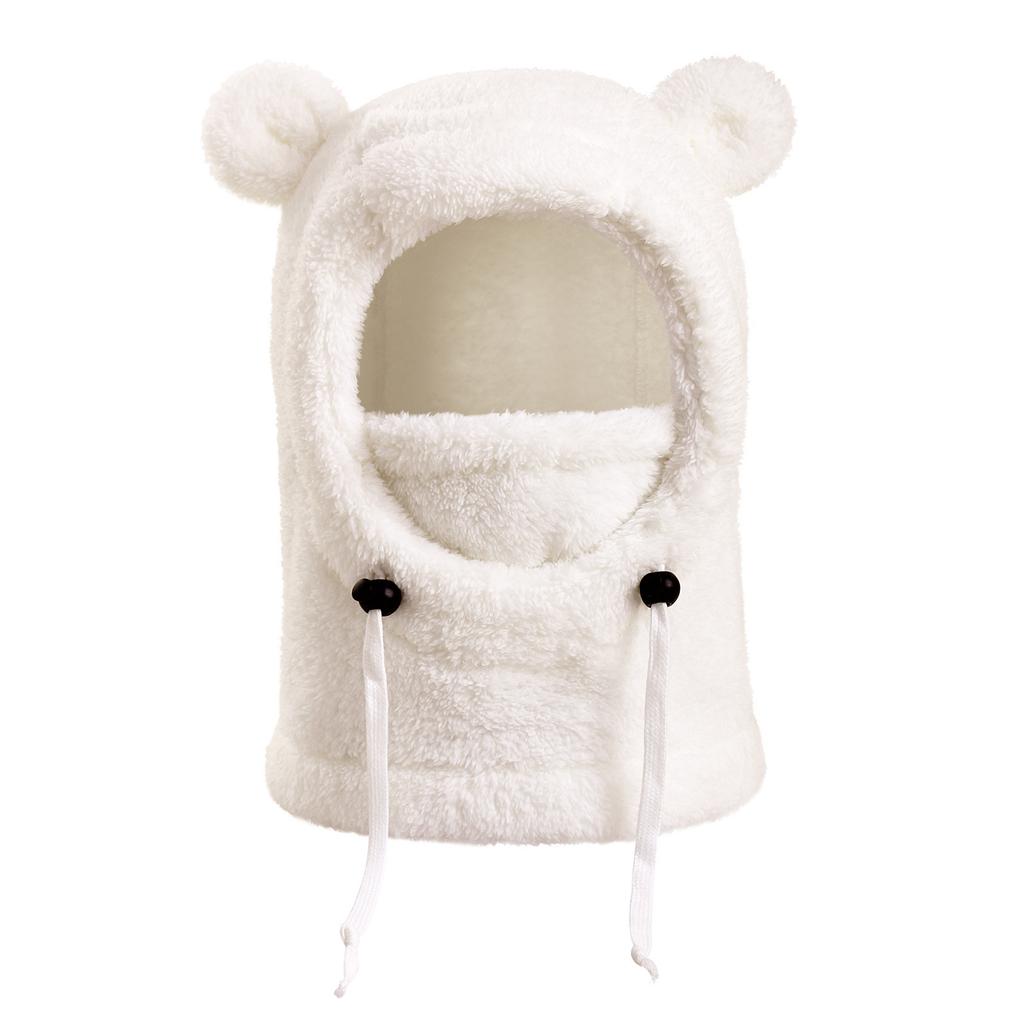 Kids Thermal Hat with Face Cover Animal Ear Flap Winter Warm Balaclava Style Integrated Neck Warmer Windproof Cold Weather Hood for Children