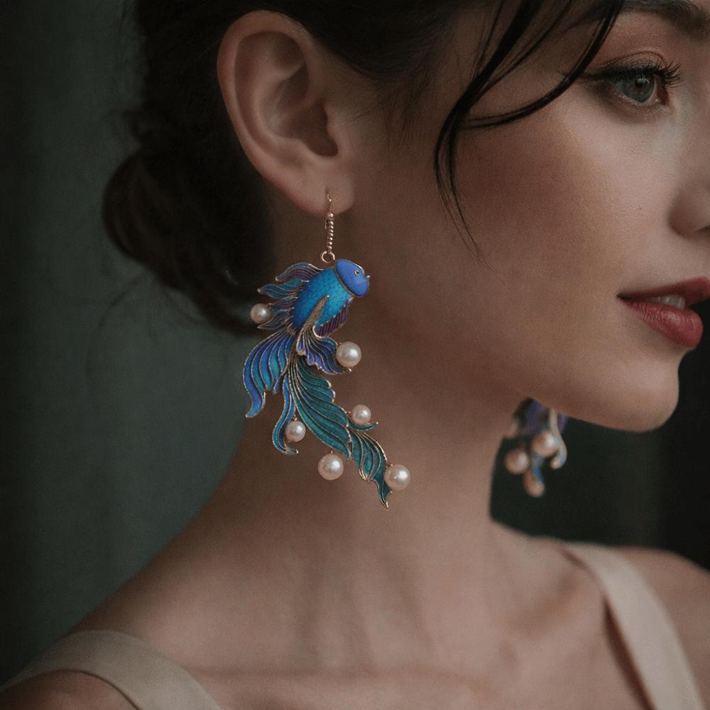 Unique Design Koi Fish-shaped Earrings Colored Fish Imitation Pearl Earrings  Daily Wear