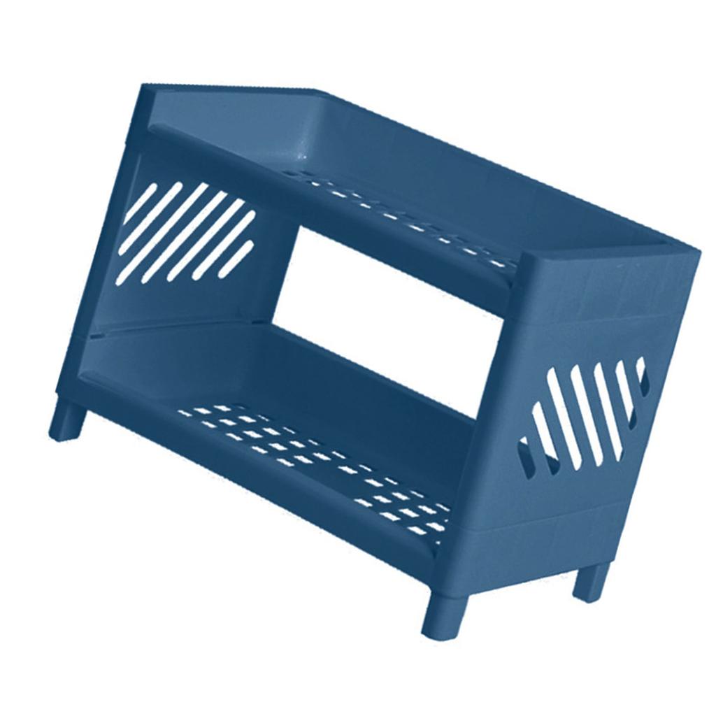 2 Tier Desktop Shelf Plastic Desktop Storage Organizer Rack for Bedroom Dorm Office Navy Blue