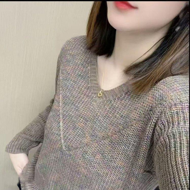 

Весенне-осенний женский свитер с V-образным вырезом в корейском стиле, повседневный вязаный свитер с длинными рукавами для женщин 3XL хаки