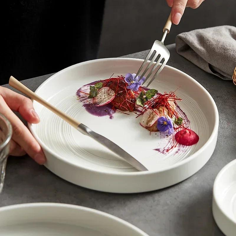 Ceramic Western Dish 10Inch Nordic White Vegetable Plate Steak Plates Circular High-end Japanese Round Tableware Restaurant
