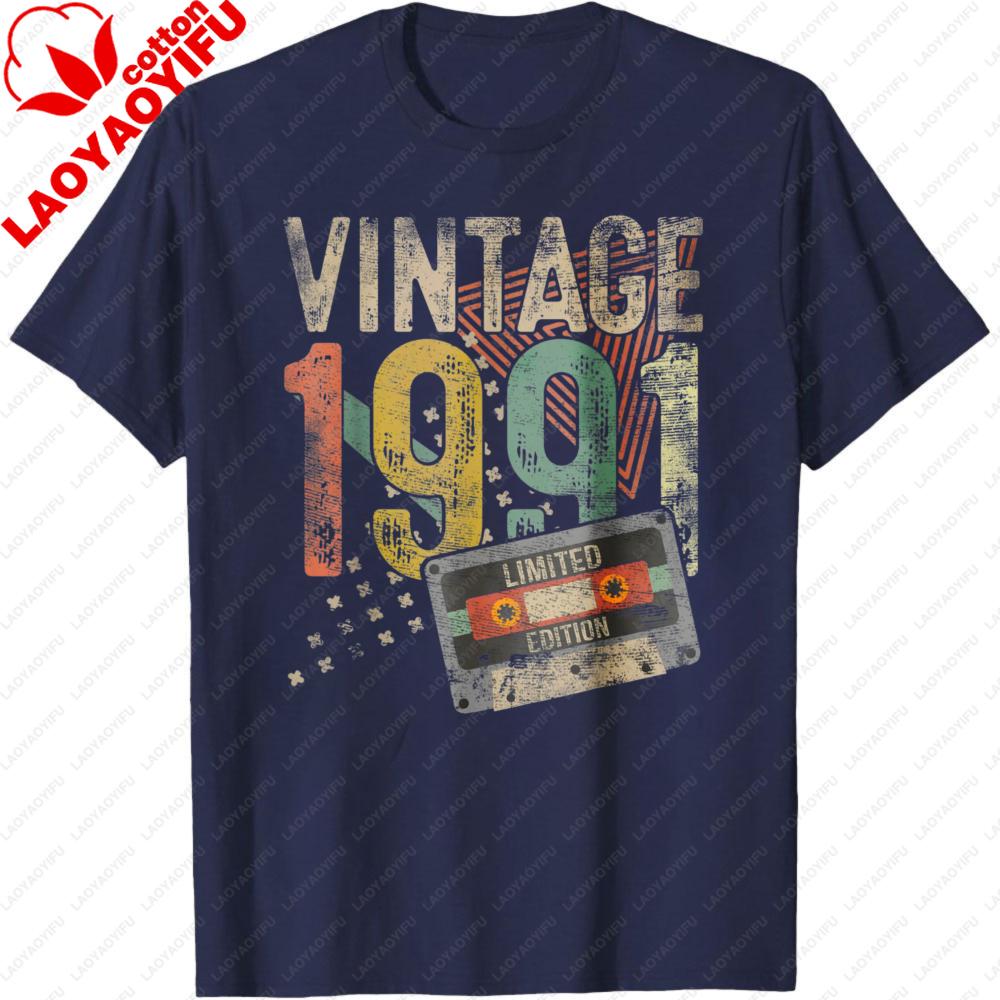 

Classic 1991 35th Birthday TShirt Mens Vintage Cassette Tape Limited Edition Casual Cotton Short Sleeve Top Men Clothing S