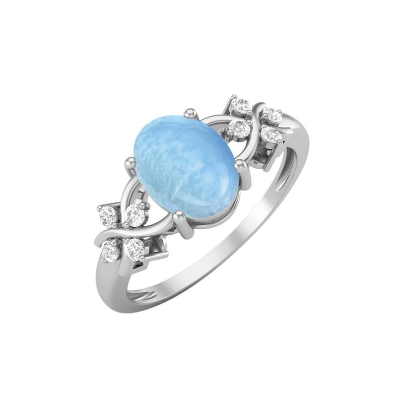 8X6MM Oval Larimar Gemstone 925 Sterling Silver Solitaire Halo Women Engagement Ring 10 белый