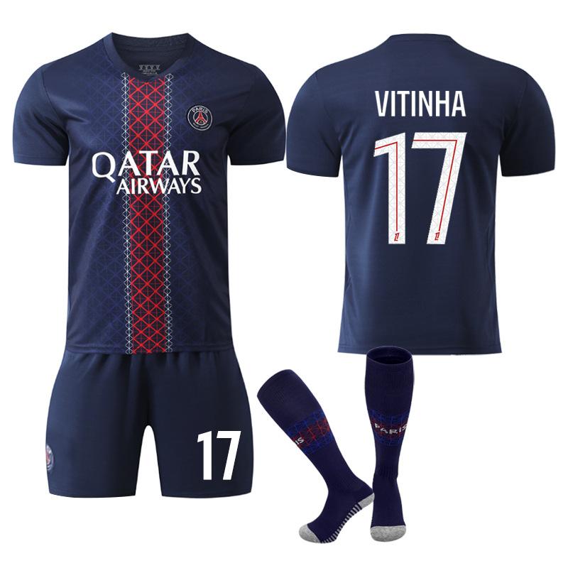 2024-25 PSG Home Soccer Jersey 17 Vitinha Kids Youth Fan Version Sports Uniform