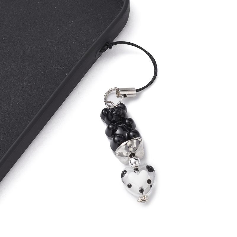 2 Stück Bär Handyband Bunt Telefonkette Handgefertigt Glasherz Handy Lanyard Anhänger Schlüsselanhänger für Geldbörse Taschen