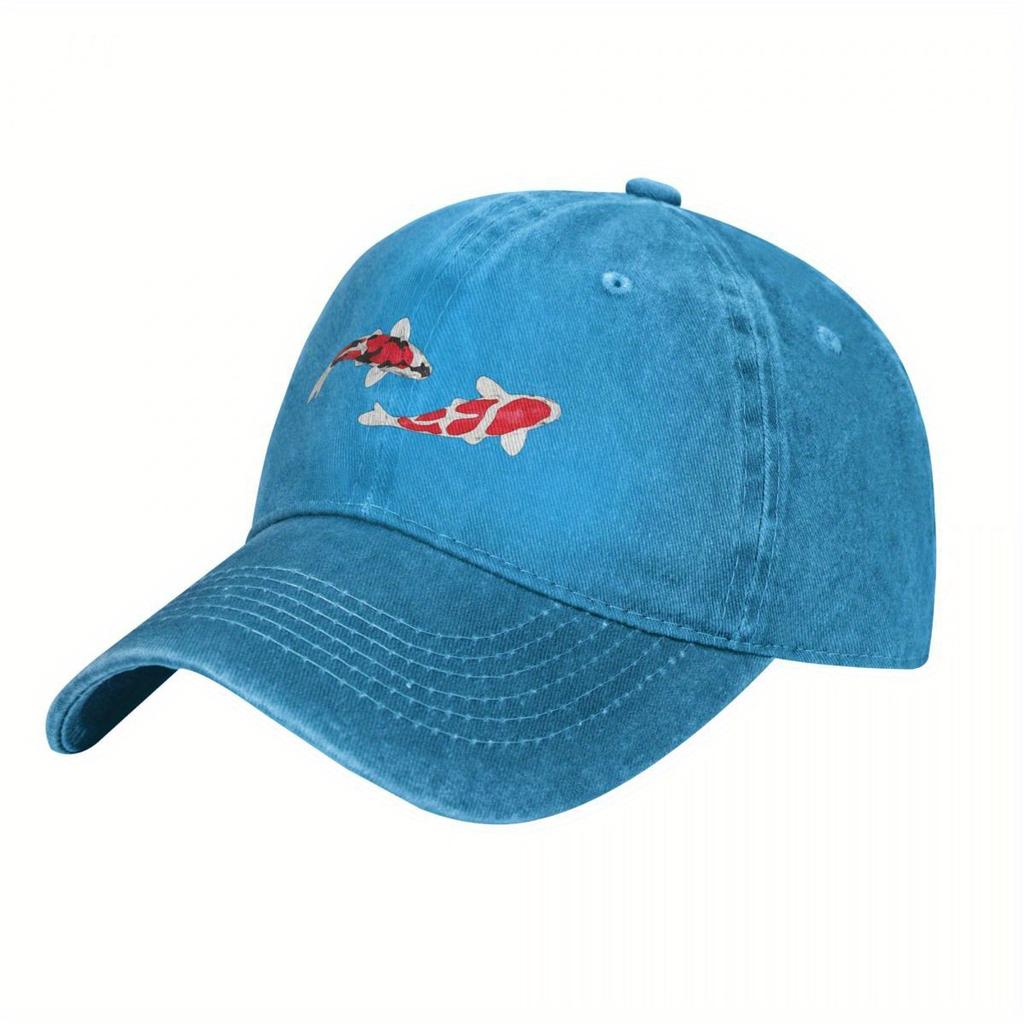 Koi Fish Baseball Cap Japanese Style Denim Adjustable Cotton Hat for Men Women