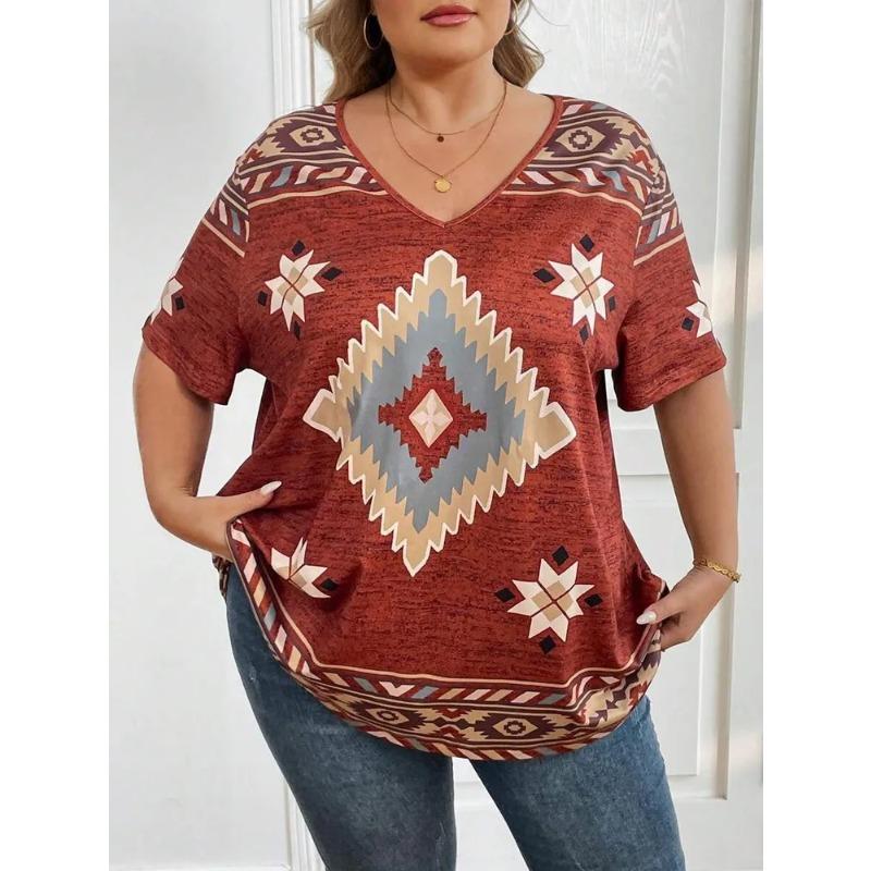 

3D Printed Women s V-neck Retro Style Short Sleeved T-shirt Multifunctional Summer Fresh Women s Version T-shirt Breathable Machine Wash Outdoor Top S