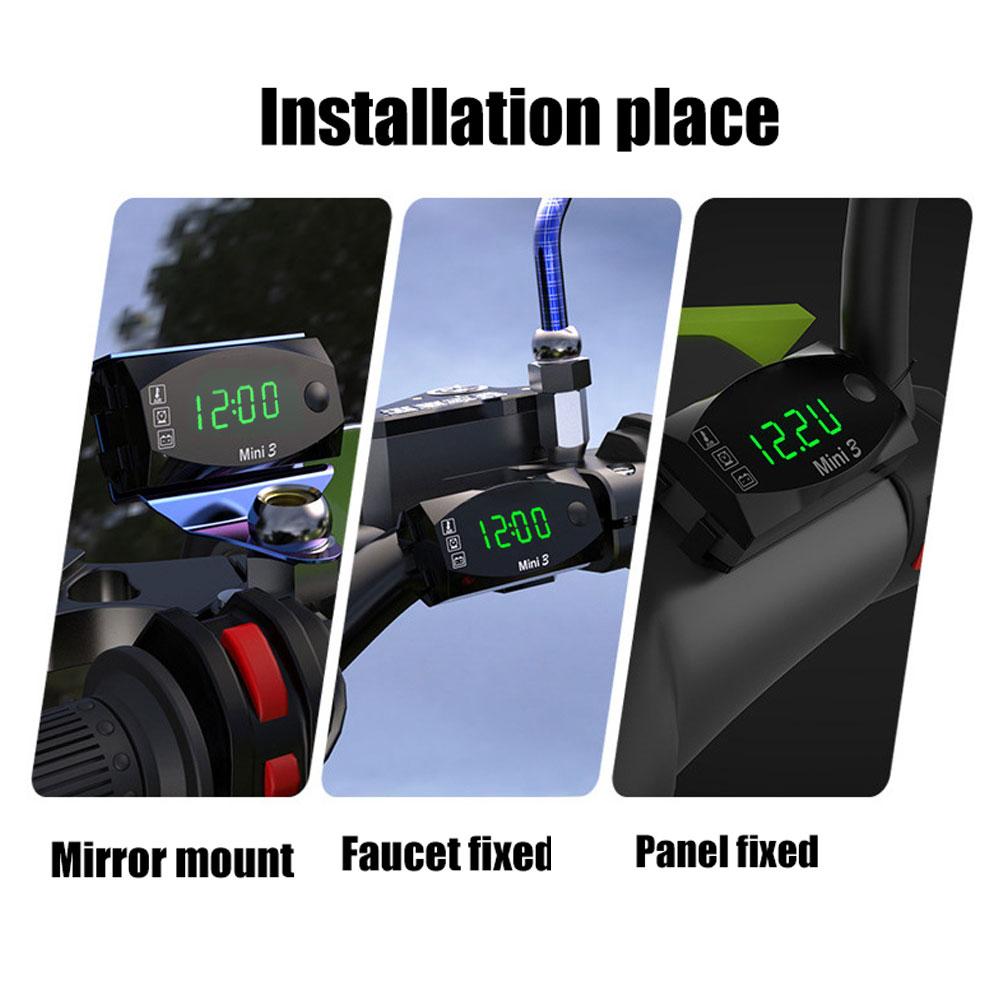 12V Moto Temperature Clock Waterproof 3 In 1 Motorcycle Electronic Clock Thermometer Voltmeter Digital Display Universal Watch
