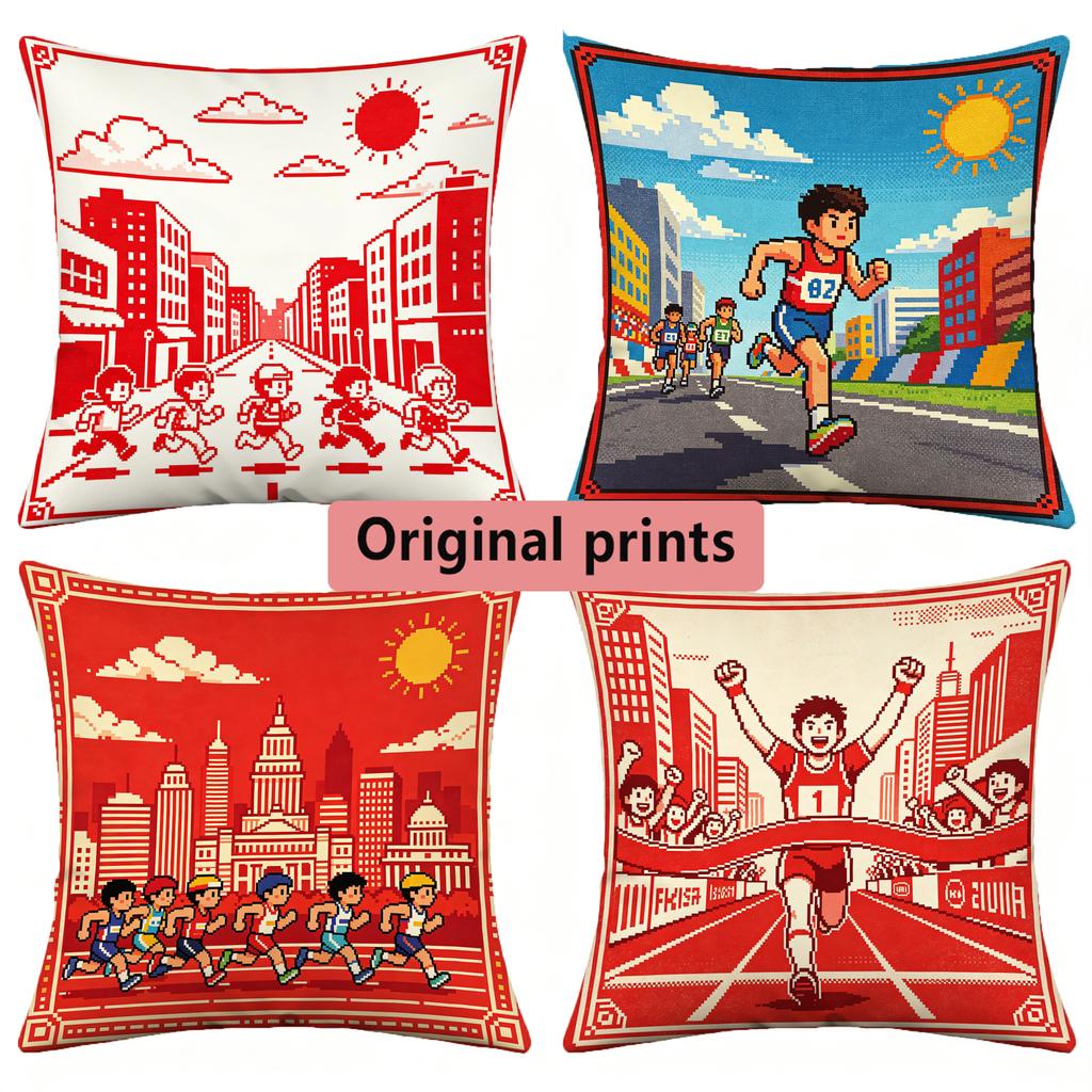 Pixel Marathon Runner Decorative Throw Pillow Covers Pattern Cushion Cover Suitable for Sofa Bedroom Car Pillow Cover