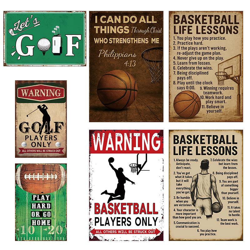 Vintage Golf Art Poster Tin Sign Retro Basketball Life Lessons Metal Signs for Gym Club Man Cave Wall Decor Plaques