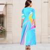 Women Plus Size Keyhole Crew Neck Three Quarter Sleeve Abstract Print Black Gold Maxi Dress