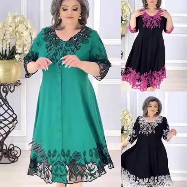 2024 Spring/Summer Elegant Mid-Length Slimming Dress - Light Luxury Over-the-Knee with Simple Print Design for Women