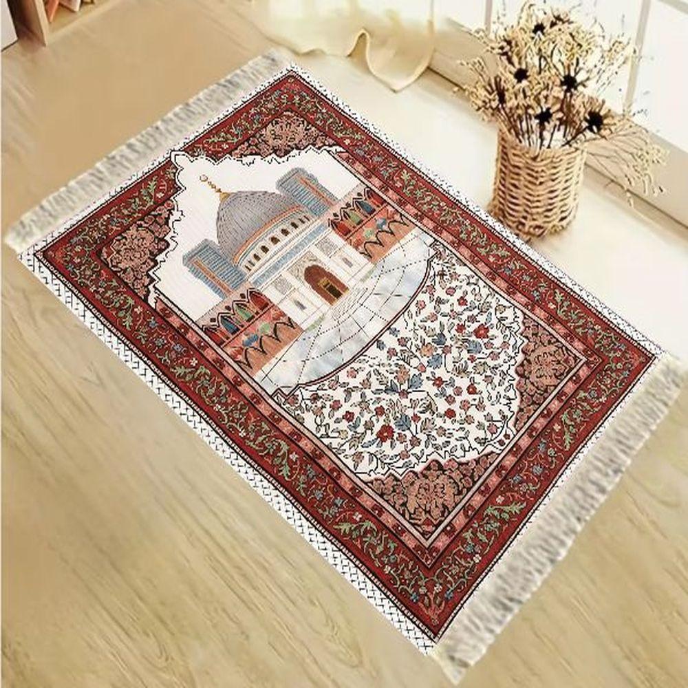 Tapis de prière léger bleu dégradé Tapis islamique portable avec imprimé floral et glands
