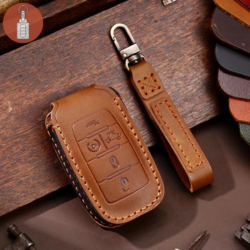 Luxury Leather Car Key Case Cover Fob Protector Keychain Holder Accessories for GM GMC Dodge Ram Dart Keyring Protective Shell