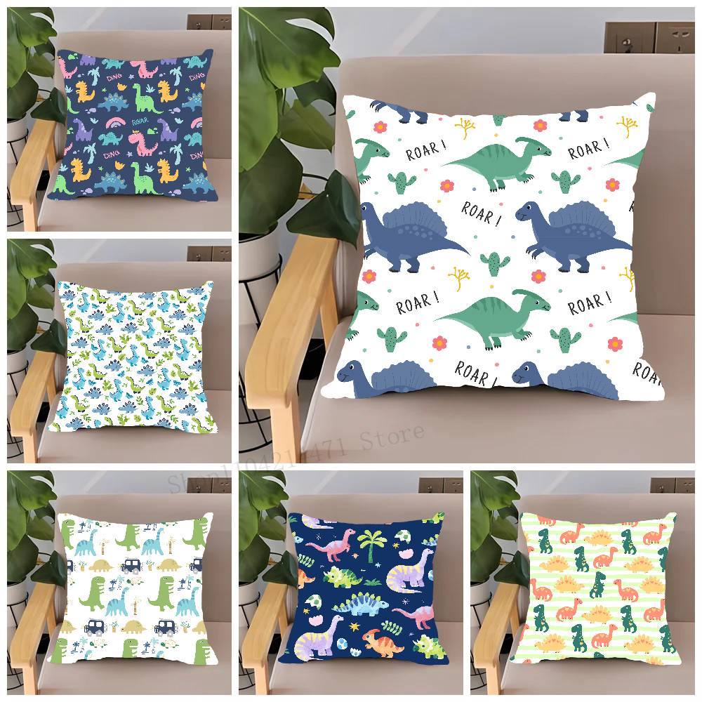 Cute Dinosaur Pattern Pillow Case Home Decor Throw For Sofa Bed Car Room Decor Gift Idea
