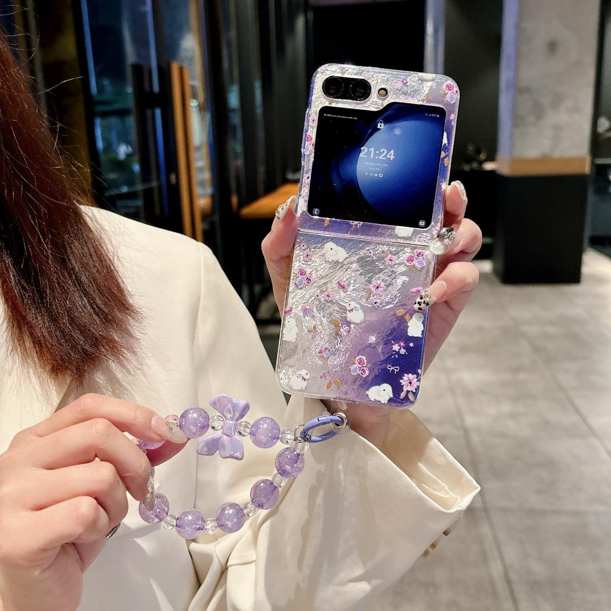 

Градиентный чехол для телефона с цветочным узором и браслетом для Samsung Galaxy Z Flip 6 5 Flip6 Flip5 5G, шнурок для руки, ударопрочная накладка из твердого ПК For Samsung Galaxy Z Flip6