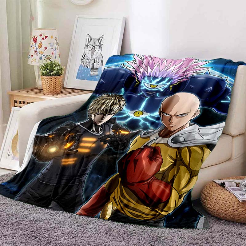 One Punch Man Anime Character Print Flannel Blanket Cozy Warm Throw Sofa Bedroom Present Indoor Home Seasonal Lounge Decor