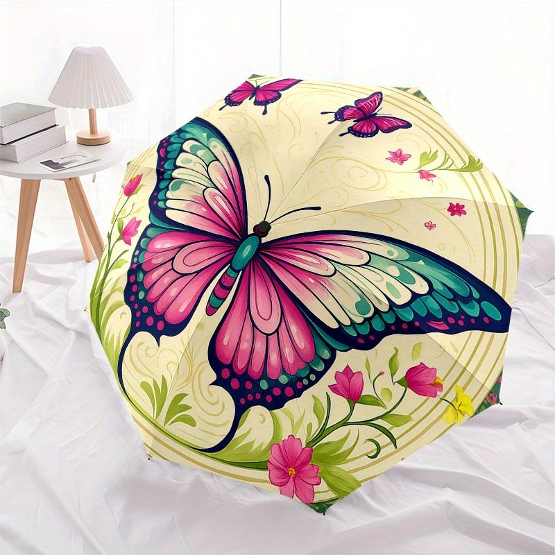 Colorful Butterfly Garden Decorative PlateUmbrella, Portable 3-Fold Umbrella for Men & Women,Christmas Gift ES347