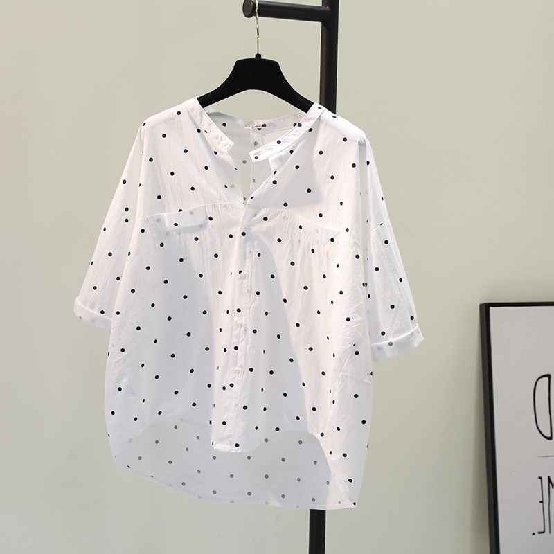 

Polka Dot Artsy Fresh Casual White Shirt Shirt Black Dot One size