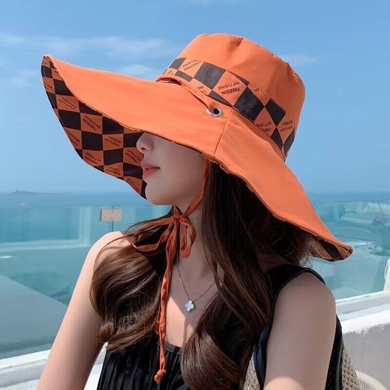 Summer Double-sided Printed Big Edge Hat Beach Outdoor Shading UV Protection Sun Hat Vacation Play Bucket Hat