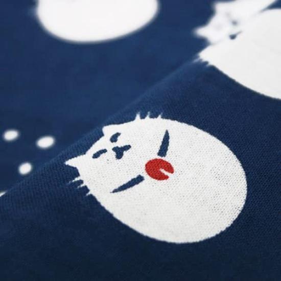 Dyeing Anbo Tenugui Cat Indigo Authentic Dyed Cotton Tokuoka Made In Japan 35cm X 100cm "Debu Blue" 100%