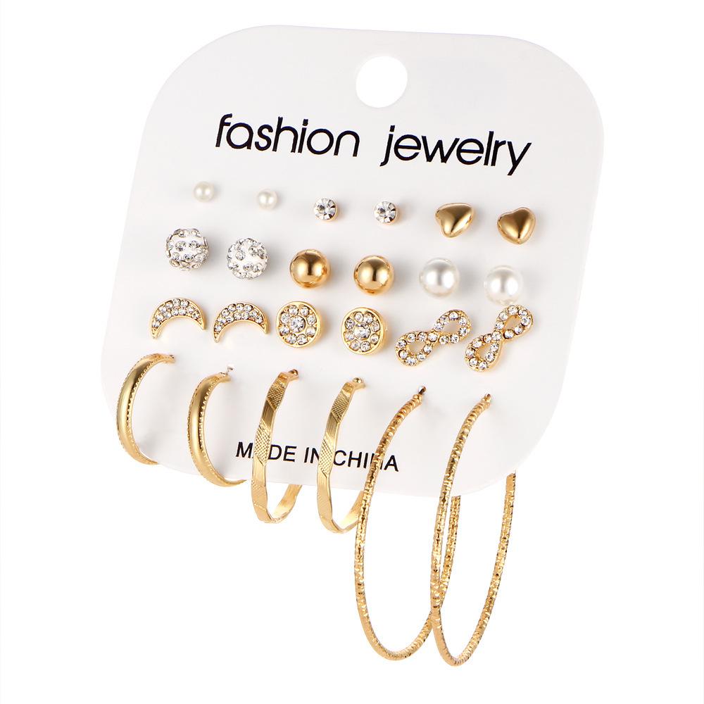 Gold-Pearl Punk Hoop Earrings Set for Women