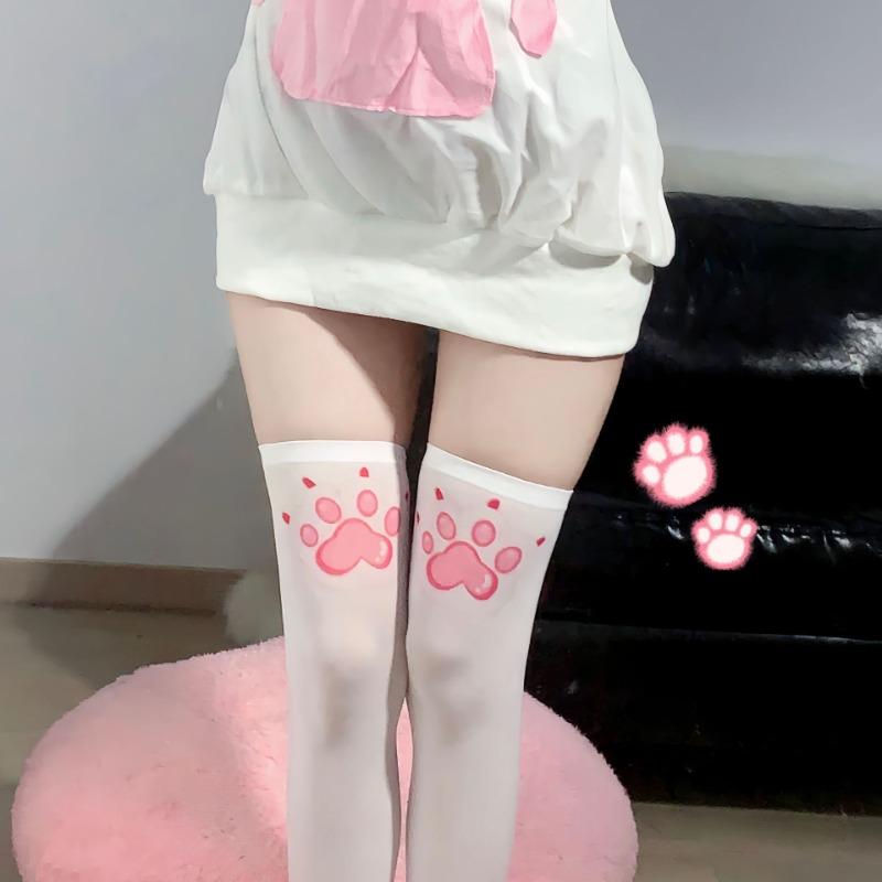 Sex Underwear Kawaii * Cat Claw Tattoo Stockings Girls Pure White Over Knee Cat Claw Stockings Stockings Women's Over Knee Stockings