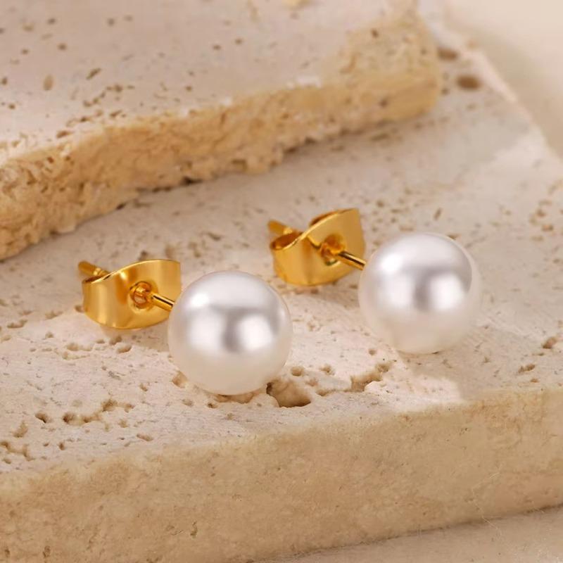 Simple temperament pearl earrings wind high-end stud earrings stainless steel round non-fading earrings low sensitivity