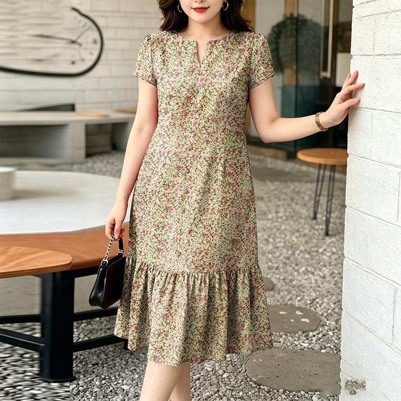 ZANZEA Women Summer V-Neck Casual Short Sleeve Floral Print Dress S жёлтый