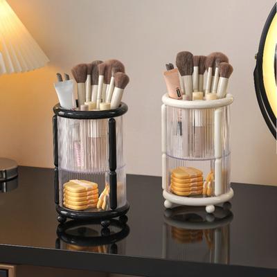 Suport pentru pensule de machiaj de birou, organizator cu 2 niveluri pentru rujuri și creioane de sprâncene, cupă pentru pensule cosmetice pentru organizarea mesei de toaletă