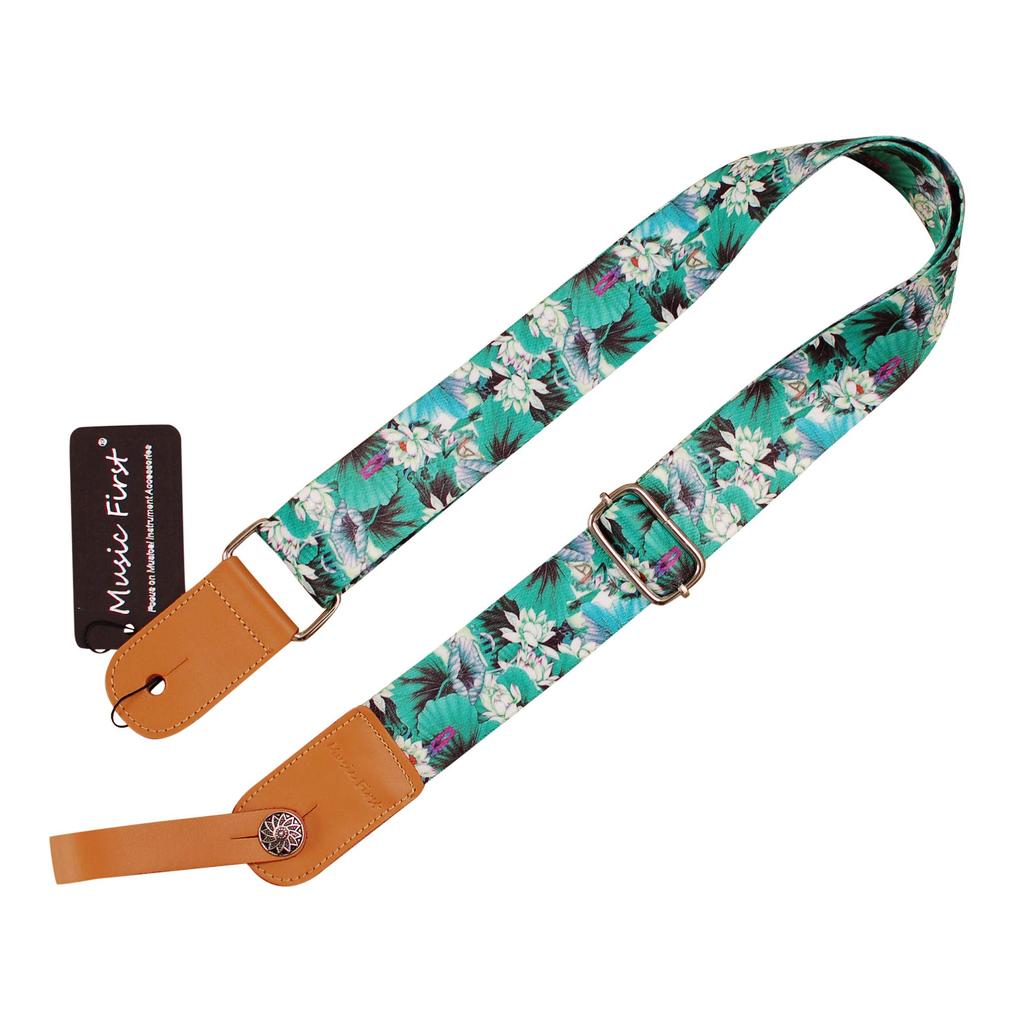 [MUSIC FIRST] Original design [Lotus] Soft nylon & genuine leather ukulele strap ukulele shoulder strap Includes one brand strap locker