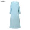 ZANZEA Women Casual Round Neck Loose Long Sleeve Stripe Dress