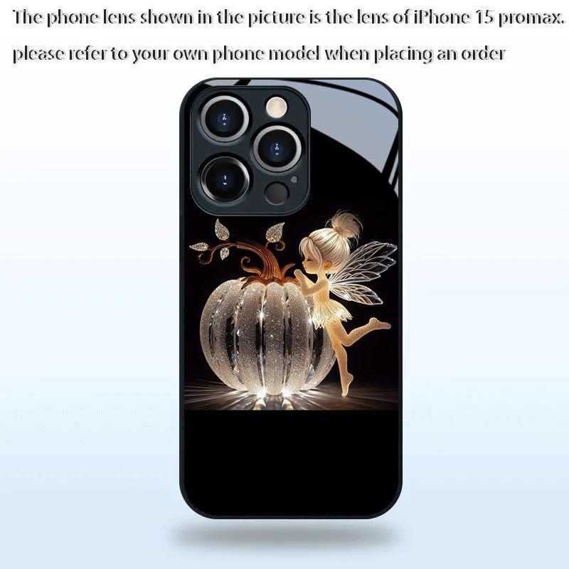 Crystal Pumpkin Elf Tempered Glass Black Phone Case For iPhone 17 Pro Max 11 12 13 14 15 16 Pro 17Air 7 Plus XS X XR Cover