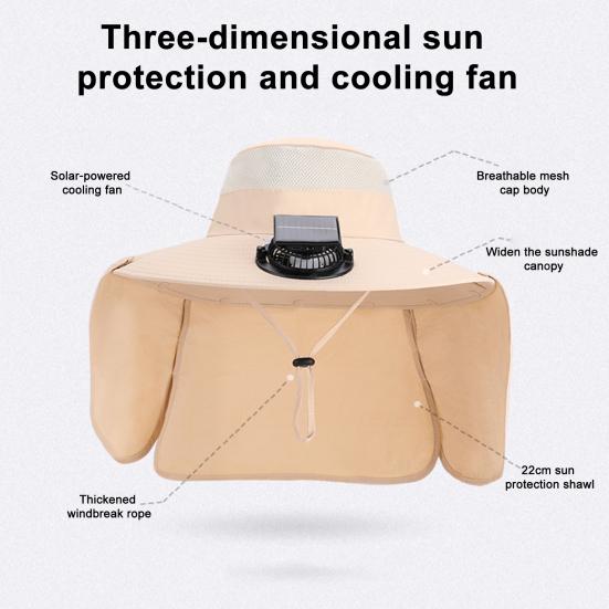 Fan Hat Wide-Brimmed Shawl Fishing Hat with Dual-Power Fan Design