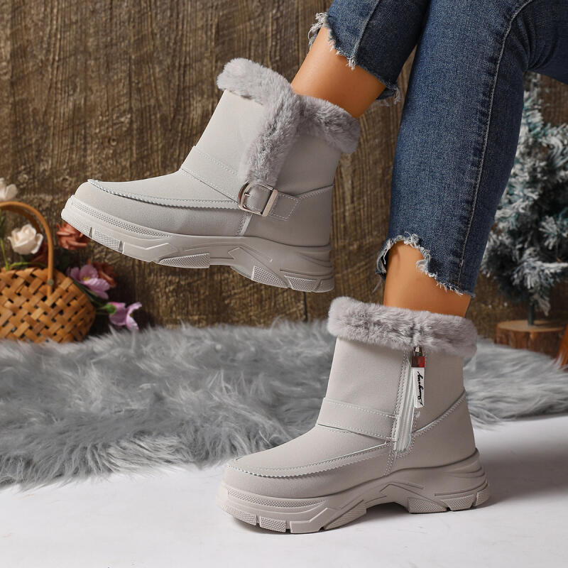 Fashion Comfort Thick Bottom Non Slip Furry Snow Boots Women 2025 Winter Fluffy Fur Chunky Platform Suede Ankle Boots Warm Plush Shoes