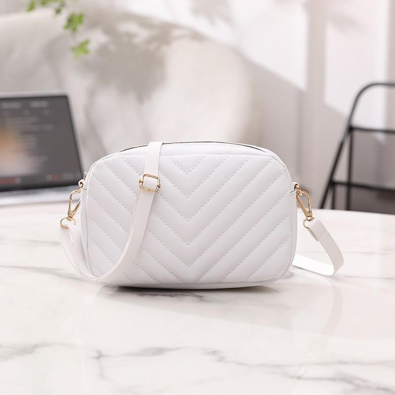 PU Leather Solid Color V-pattern Embroidery Crossbody Shoulder Bag