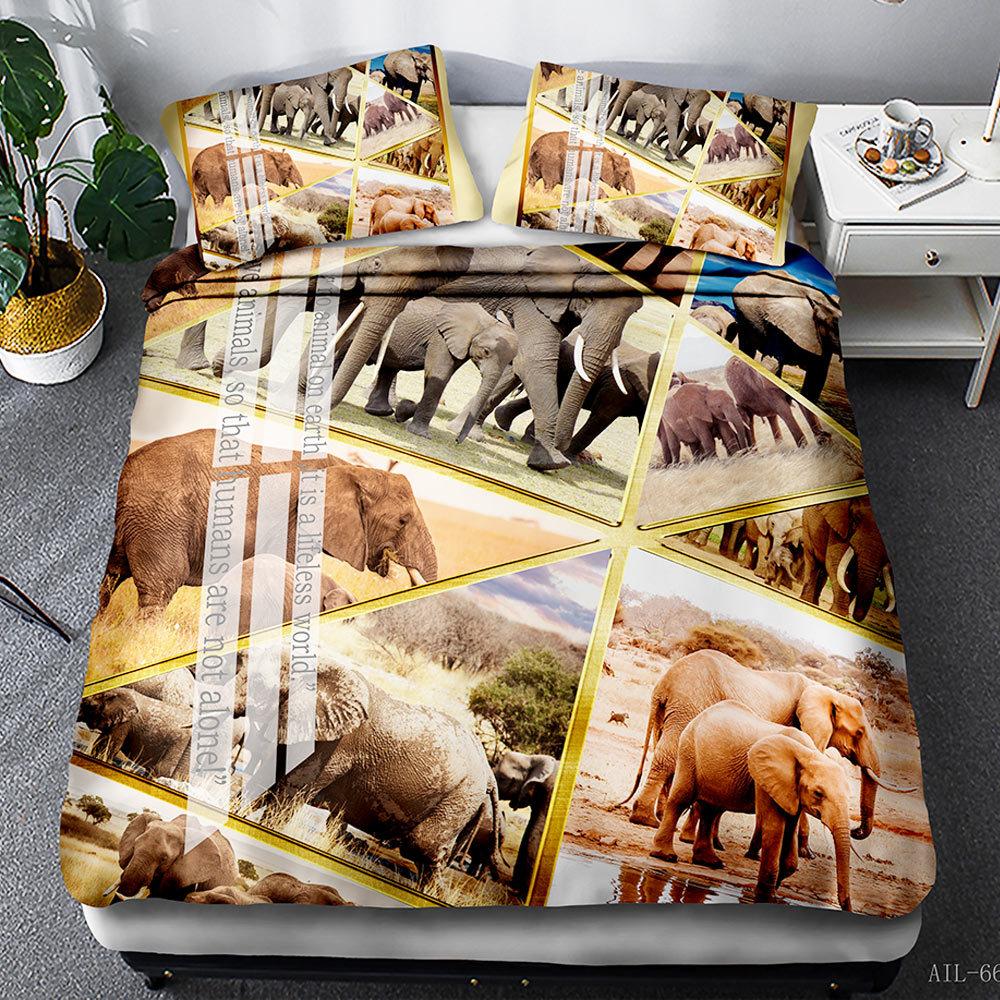European and American style animal film and television quilt set three-piece 3D digital printing bedding