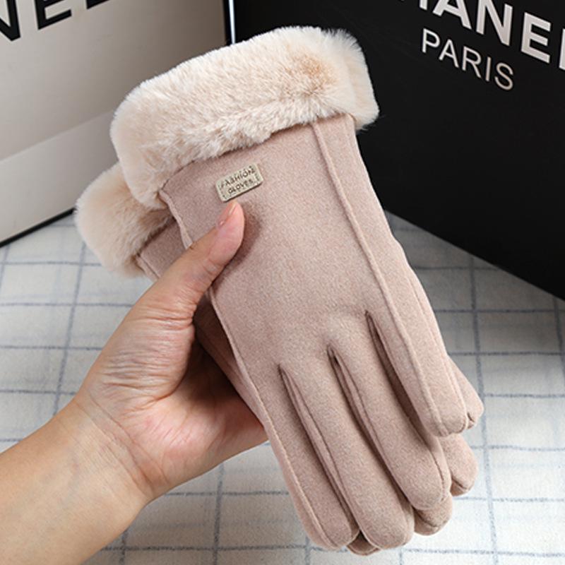 Unisex Fleece-Lined Suede Gloves for Outdoor Cycling and Driving - Cold-Proof, Touchscreen-Enabled for Autumn and Winter.