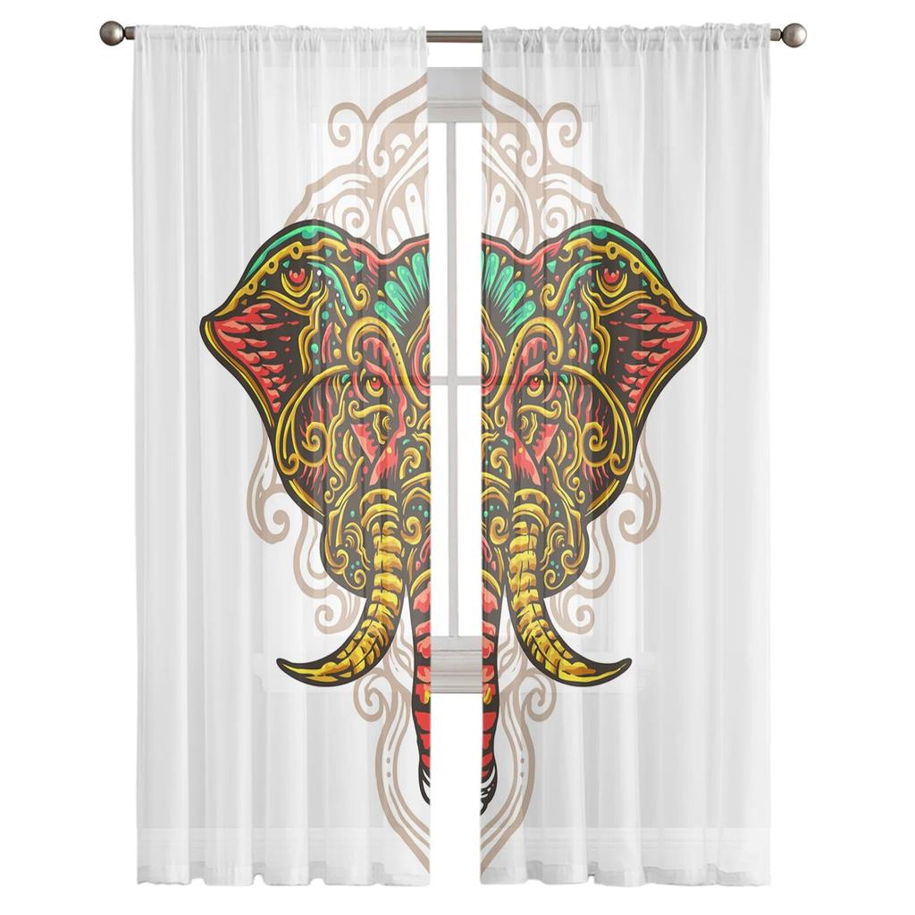 Elefantlinjer Geometri Tyll Gardiner för sovrum Hall Vardagsrumsinredning Chiffonggardin för balkong Kök Hemdraperier