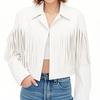Women Faux Suede Leather Tassel Jackets - Vintage Lapel Open Front Cowboy  Long Sleeve Tassels Cardigan Coat Tops