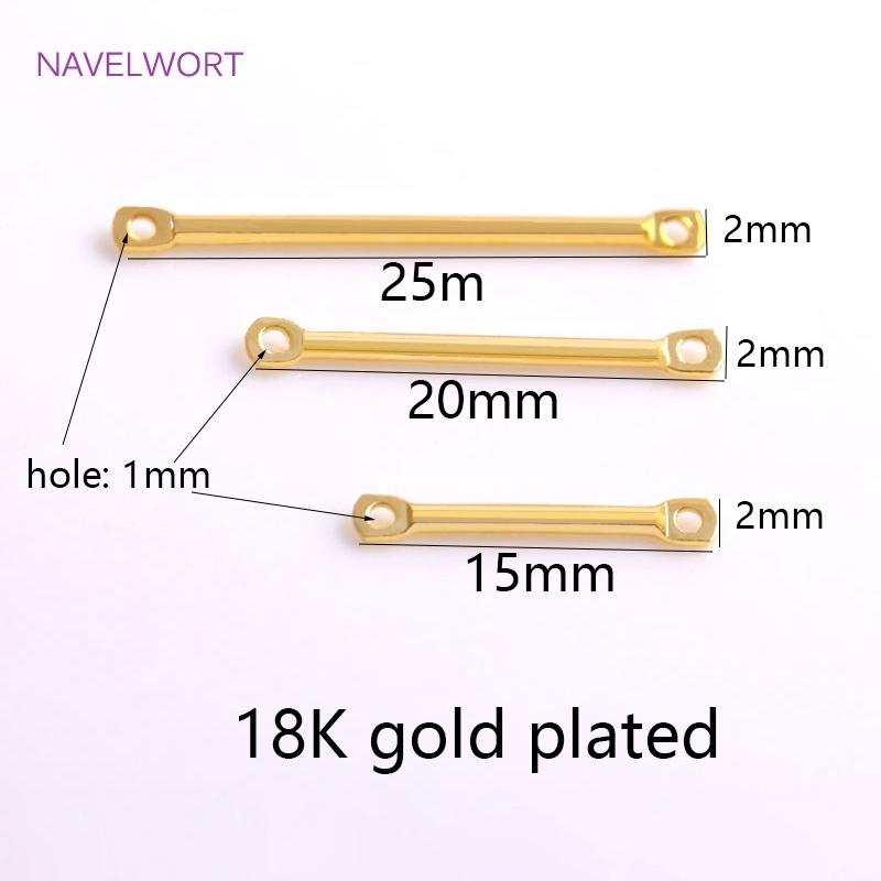 15mm 20mm 25mm 18K Gold Plated Bar Link Component Brass Two Holes Stick Strip Connector DIY Jewelry Making Accessories Wholesale