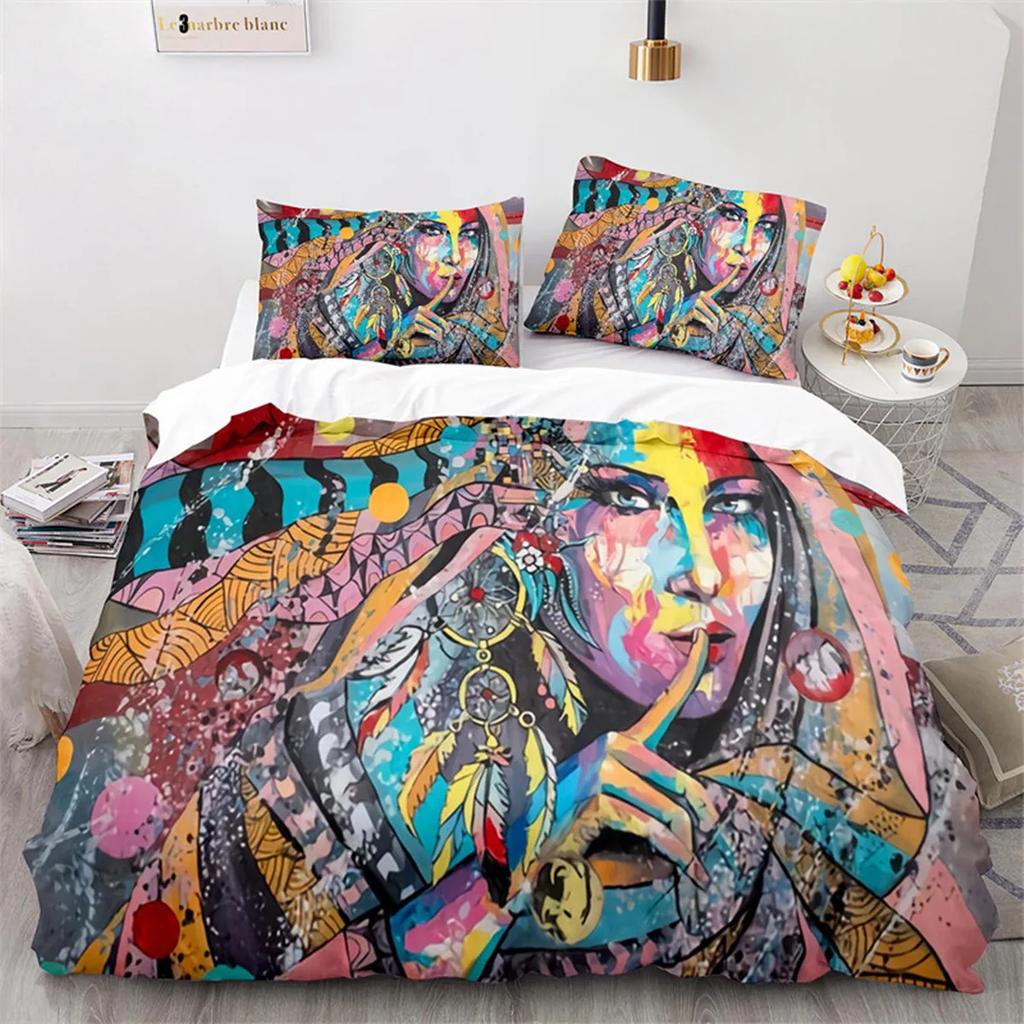 Oil Painting Duvet Cover Abstract Art Print Boat Sunset Animals And Plants Microfiber Landscape Tree Bedroom Decoration Children