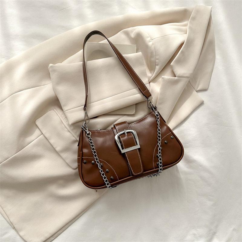 Chic Pu Leather Shoulder Bag For Women Trendy Street Style Chain Strap Hobo Bag