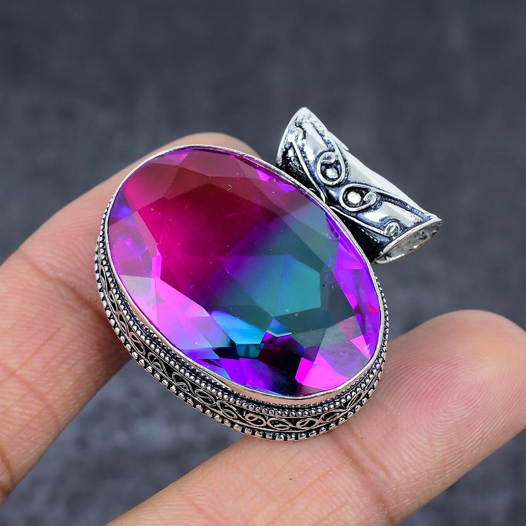 Pendente in Argento Sterling 925 Fatto a Mano con Tormalina Bicolore 1.50" J1R24