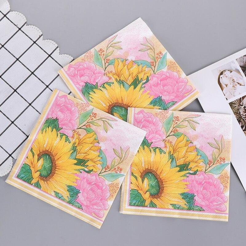 Disposable Party Napkin Double Layer 20 Pieces/Pack Pink with Sunflowers