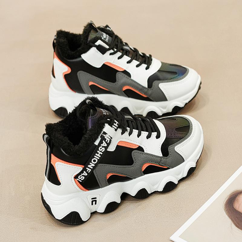 Winter new velvet dad shoes ins warm high-top sports shoes student cotton shoes