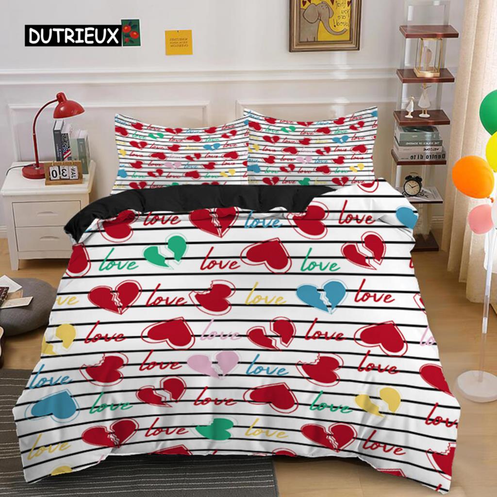 Romantische Liebesherz Bettbezug Valentinstag Bettwäscheset Mikrofaser 3D-Druck Steppdeckenbezug King Queen Für Jungen Mädchen Teenager Deko