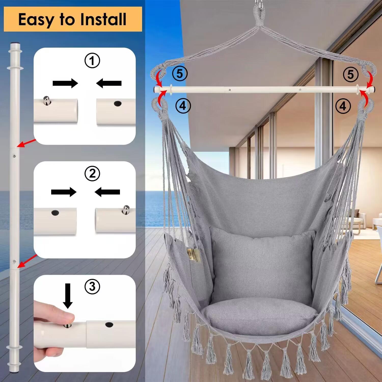 

3-Section Folding Iron Pipe Hammock Swing Chair with Anti-Rollover Design