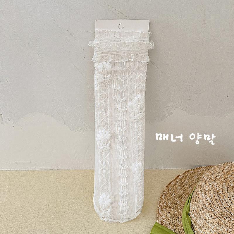 

Кружевные чулки для девочек, детские летние ультратонкие сетчатые дышащие белые носки средней длины в стиле Лолита, милые носки с цветочным ворсом