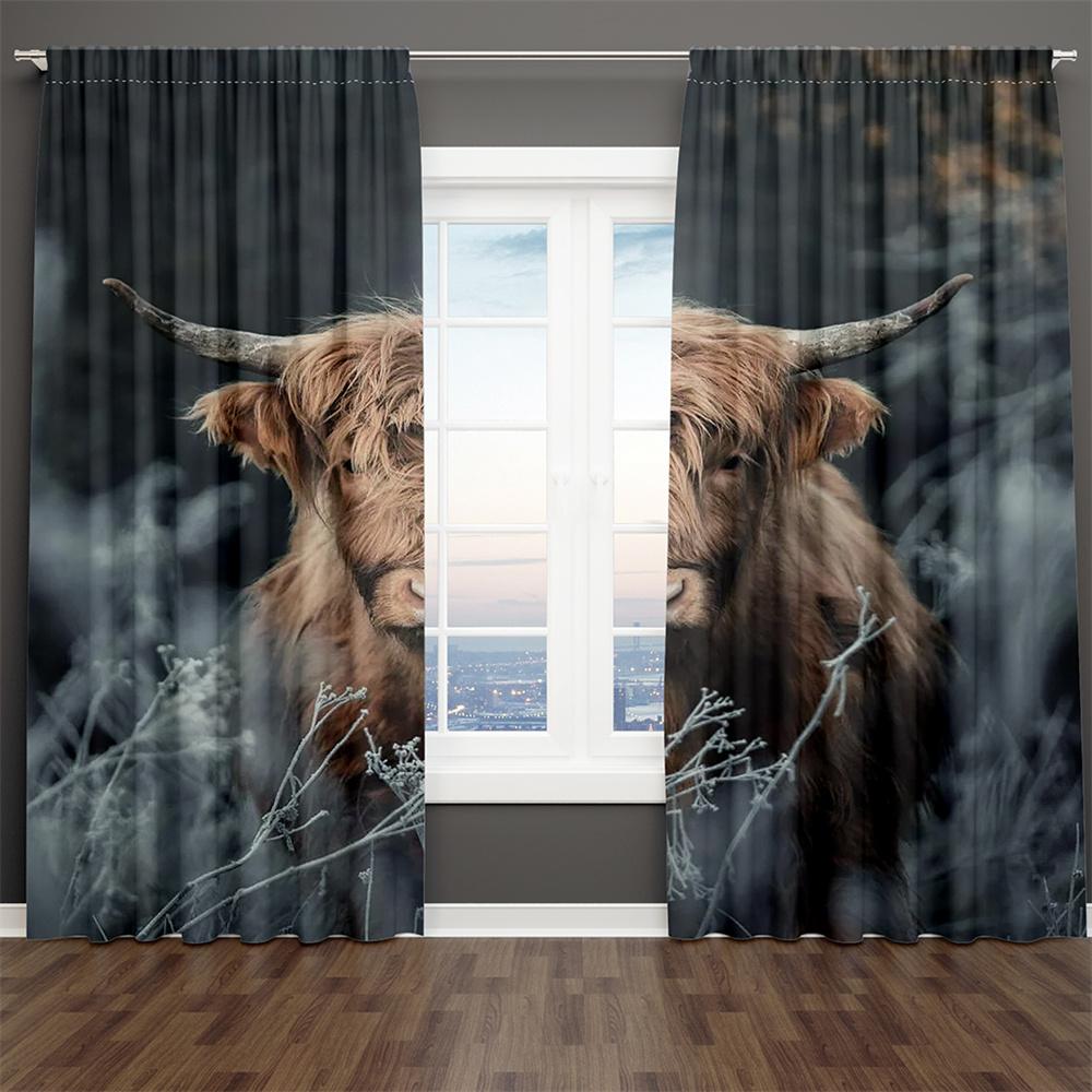 Classic Grey Black and White Yak Wild Animal 2 Pieces Shading Window Curtains for Living Room Bedroom Home Decor Hook